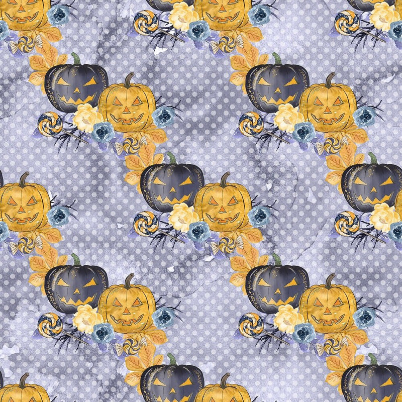 Cute Halloween Pumpkins on Grunge Fabric - Blue - ineedfabric.com