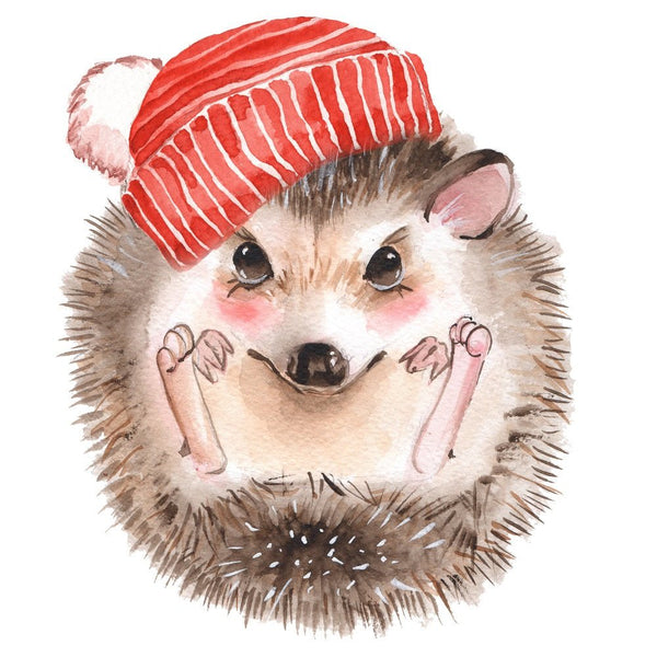 Cute Hedgehog With Knitted Hat Fabric Panel - ineedfabric.com