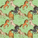 Cute Horses in Field Fabric - Green - ineedfabric.com