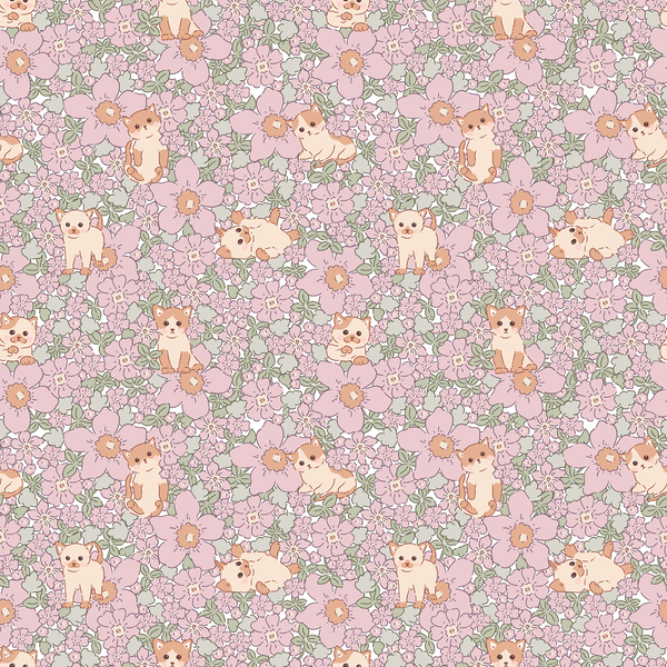 Cute Kittens & Floral Pattern 1 Fabric - ineedfabric.com