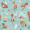 Cute Little Deer & Hare Fabric - Blue - ineedfabric.com