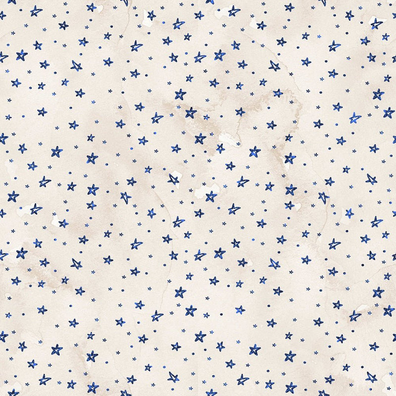 Cute Patriotic Bears Blue Stars on Grunge Fabric - Tan - ineedfabric.com