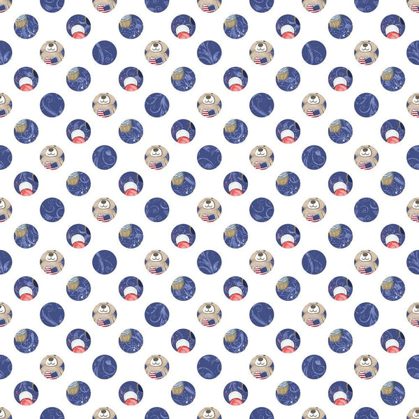 Cute Patriotic Bears Dots Fabric - Blue - ineedfabric.com