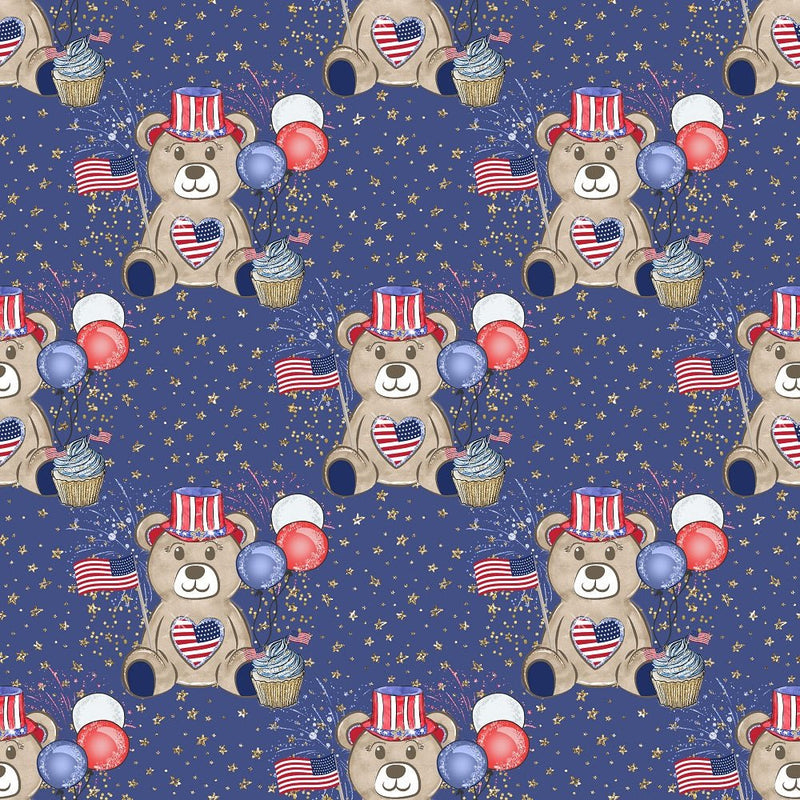 Cute Patriotic Bears on Stars Fabric - Blue - ineedfabric.com