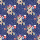 Cute Patriotic Bears on Stripes Fabric - Blue - ineedfabric.com