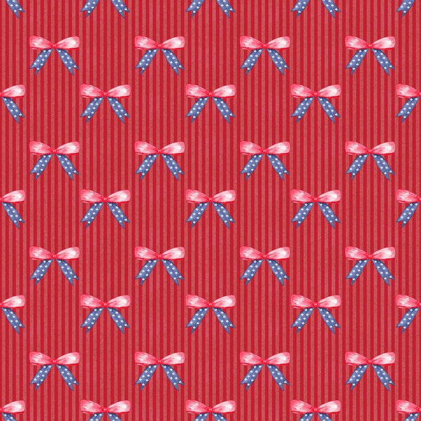 Cute Patriotic Bears Ribbons Fabric - Red - ineedfabric.com