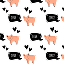 Cute Pig With Hearts Fabric - White - ineedfabric.com