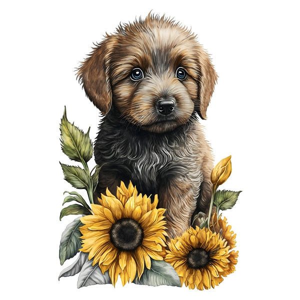 Cute Puppies & Sunflowers 10 Fabric Panel - ineedfabric.com