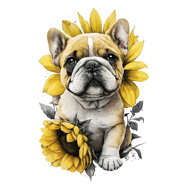 Cute Puppies & Sunflowers 12 Fabric Panel - ineedfabric.com