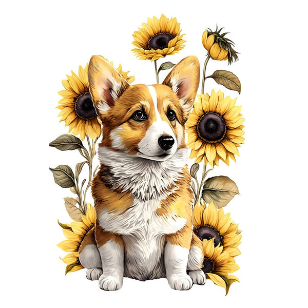 Cute Puppies & Sunflowers 13 Fabric Panel - ineedfabric.com