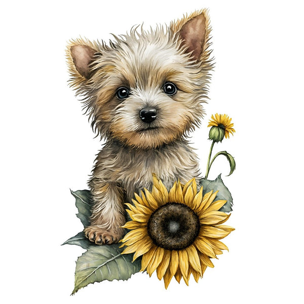 Cute Puppies & Sunflowers 3 Fabric Panel - ineedfabric.com