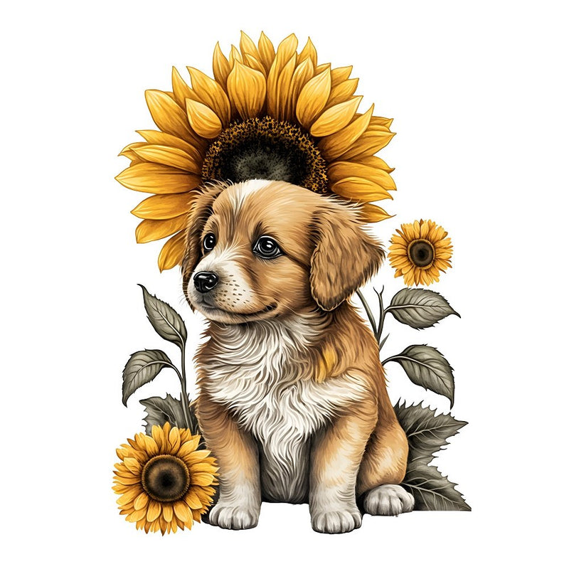 Cute Puppies & Sunflowers 6 Fabric Panel - ineedfabric.com