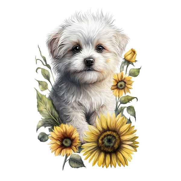 Cute Puppies & Sunflowers 8 Fabric Panel - ineedfabric.com