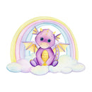 Cute Purple Dragon Sitting in a Rainbow Fabric Panel - ineedfabric.com