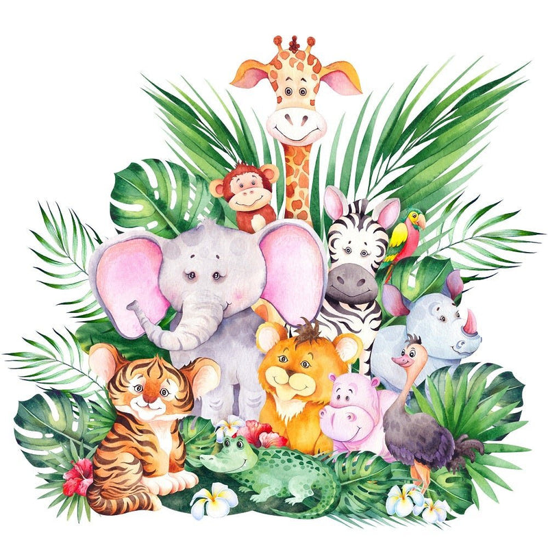 Cute Safari Animals In the Jungle Fabric Panel - Multi - ineedfabric.com