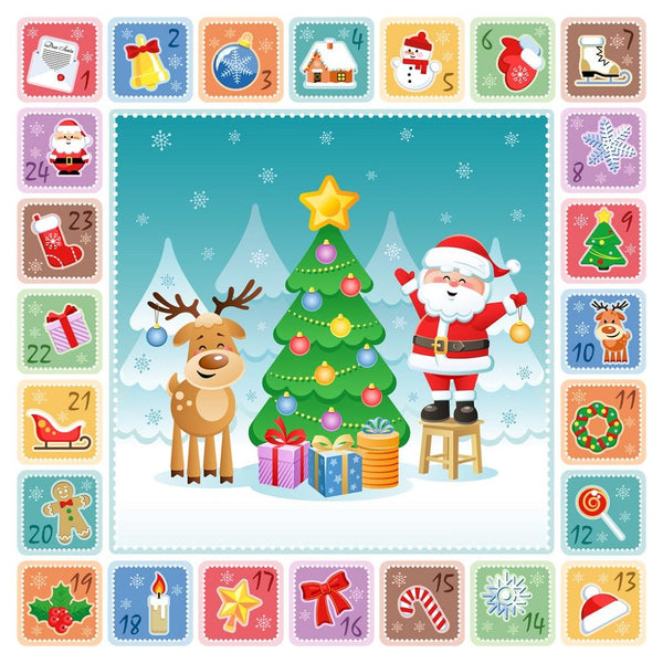 Cute Santa & Reindeer Christmas Advent Calendar Fabric Panel - ineedfabric.com