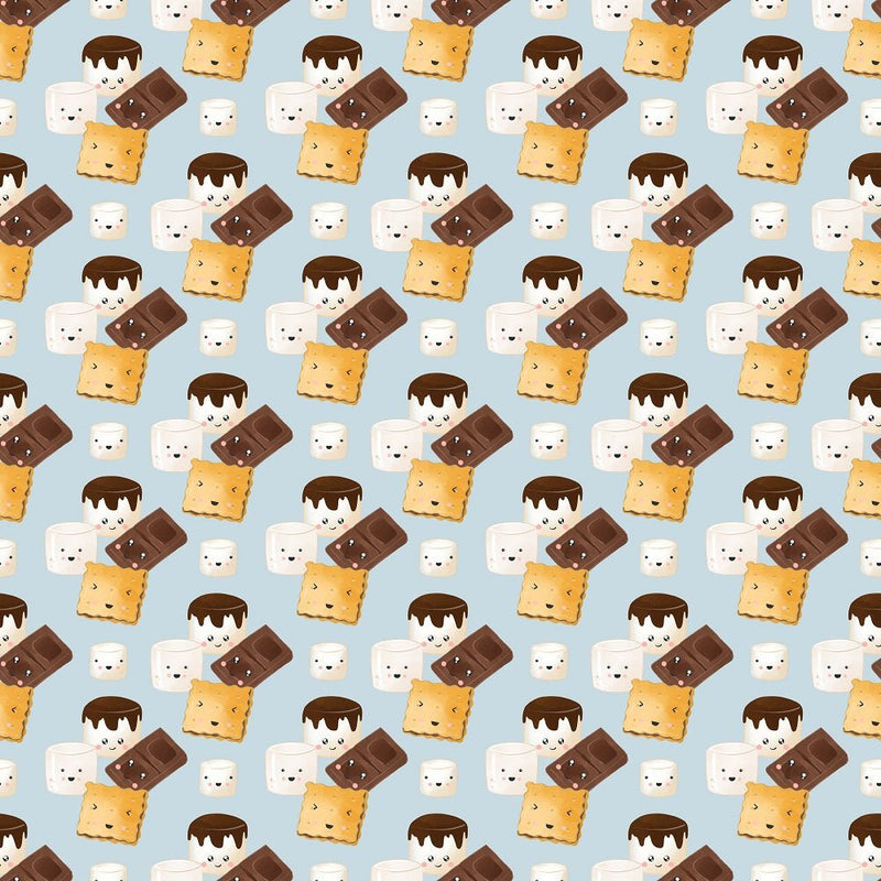 Cute Smores Allover Fabric - Blue - ineedfabric.com