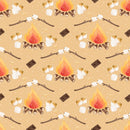 Cute Smores Campfire on Dots Fabric - Tan - ineedfabric.com