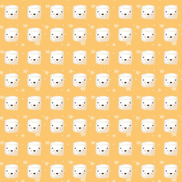 Cute Smores Marshmallows Fabric - Orange - ineedfabric.com
