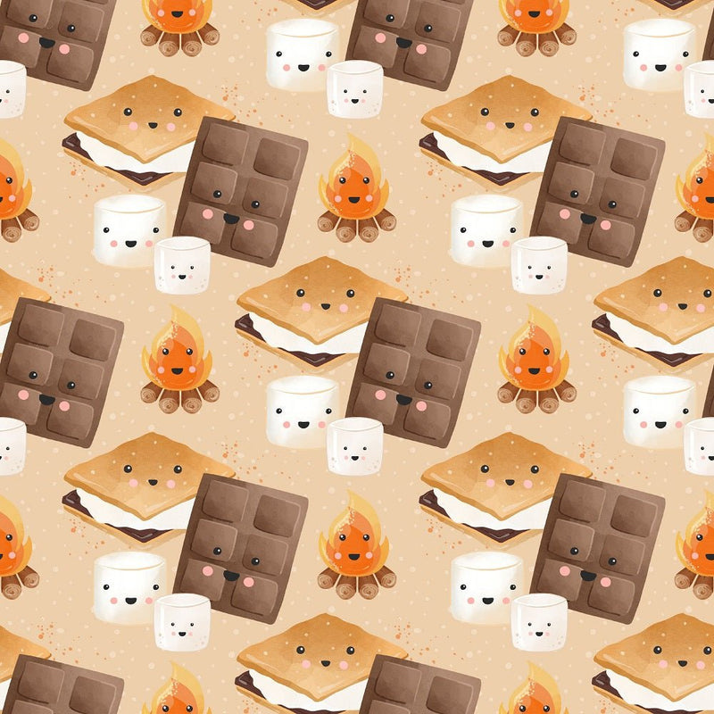 Cute Smores on Dots Fabric - Orange - ineedfabric.com