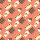 Cute Smores on Stars Fabric - Red - ineedfabric.com