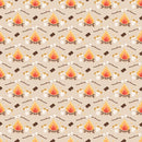 Cute Smores Small Campfire on Dots Fabric - Tan - ineedfabric.com