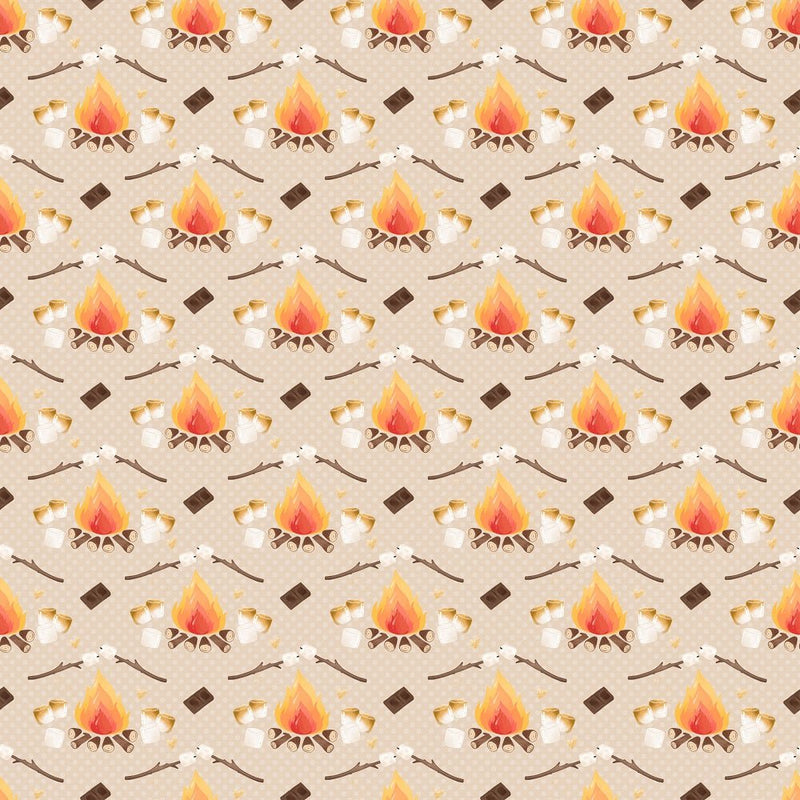 Cute Smores Small Campfire on Dots Fabric - Tan - ineedfabric.com