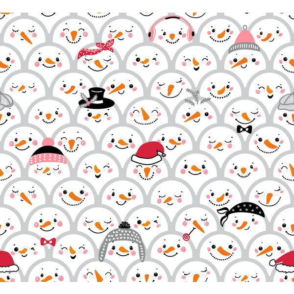 Cute Snowman Scallops Fabric - Grey - ineedfabric.com