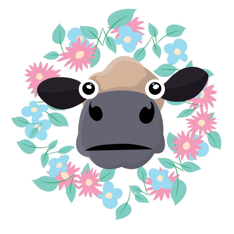 Cute Tan Cow with Floral Wreath Fabric Panel - ineedfabric.com
