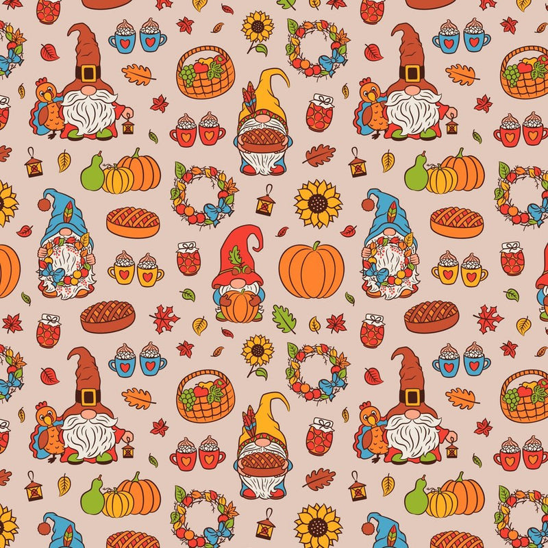 Cute Thanksgiving Gnomes Fabric - Tan - ineedfabric.com