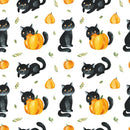 Cute Watercolor Black Cats & Pumpkins Fabric - ineedfabric.com