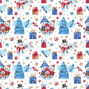 Cute Watercolor Snowman Family & Elements Fabric - ineedfabric.com