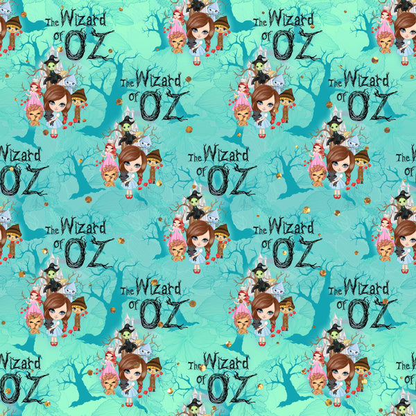 Cute Wizard of OZ Allover Font Fabric - Blue - ineedfabric.com