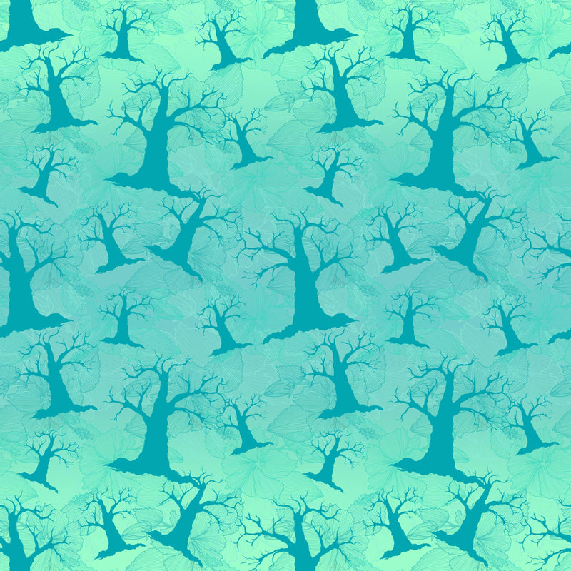 Cute Wizard of OZ Scary Trees Fabric - Blue - ineedfabric.com