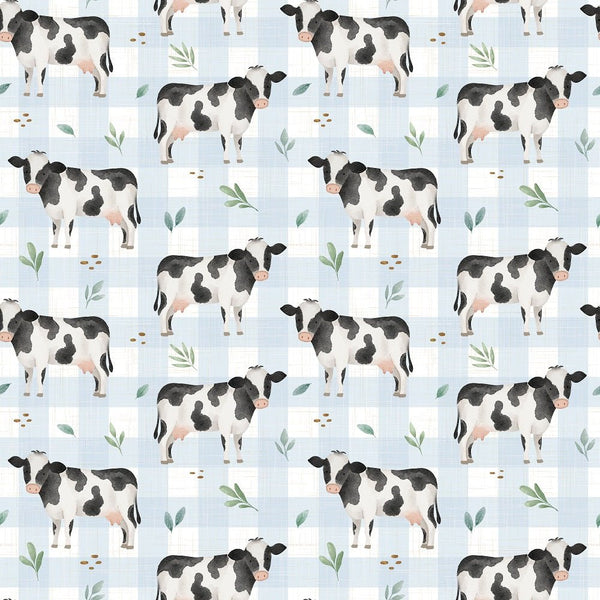 Dairy Cows Fabric - Blue - ineedfabric.com