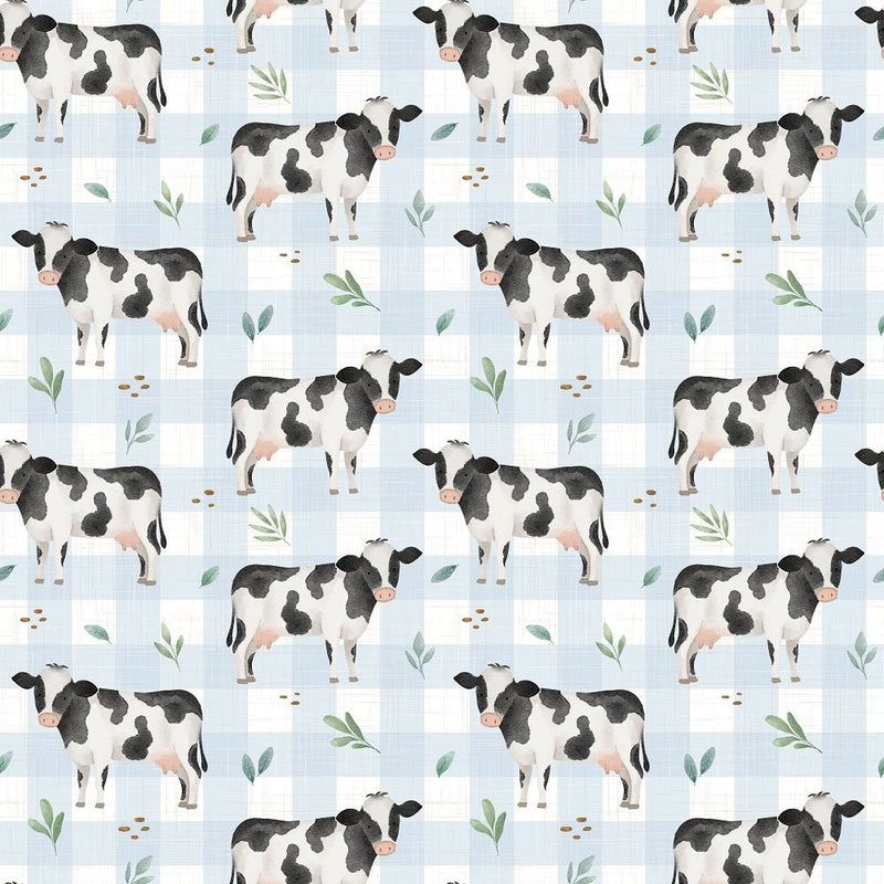 Dairy Cows Fabric - Blue - ineedfabric.com