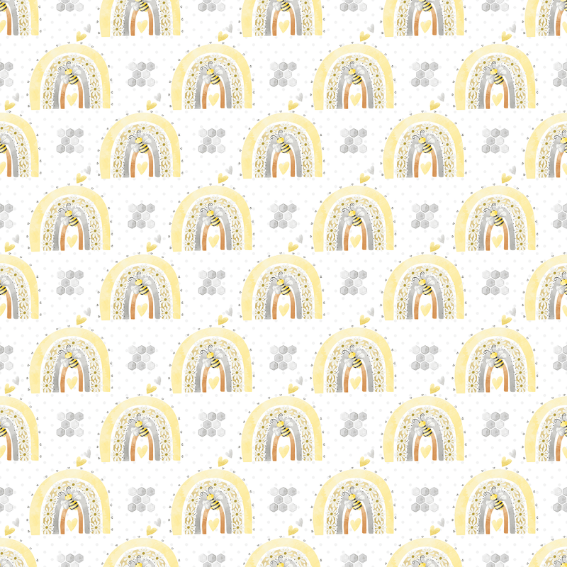 Daisy Rainbows on Polka Dot Fabric - White - ineedfabric.com