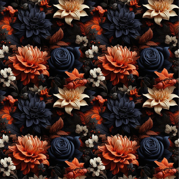 Dark Elegant Flower Fabric - ineedfabric.com