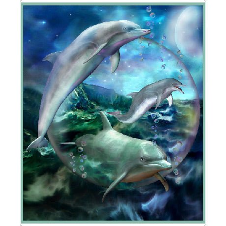 Dazzling Dolphins Dolphin Fabric Panel - ineedfabric.com
