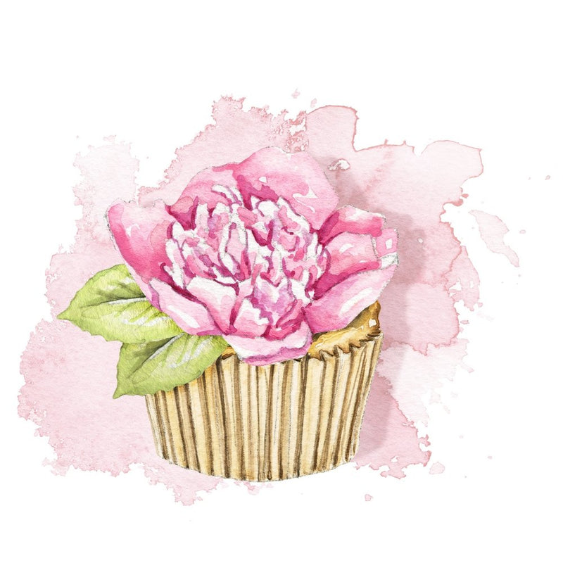 Decorative Floral Cupcake Fabric Panel - Pink - ineedfabric.com