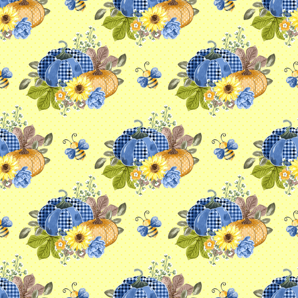 Decorative Pumpkins & Polka Dots Fabric - Yellow - ineedfabric.com