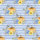 Decorative Pumpkins & Stripes Fabric - Blue - ineedfabric.com