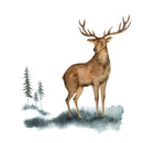 Deer & Landscape Fabric Panel - Brown - ineedfabric.com