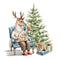 Deer Sipping Drink By Christmas Tree Fabric Panel - ineedfabric.com