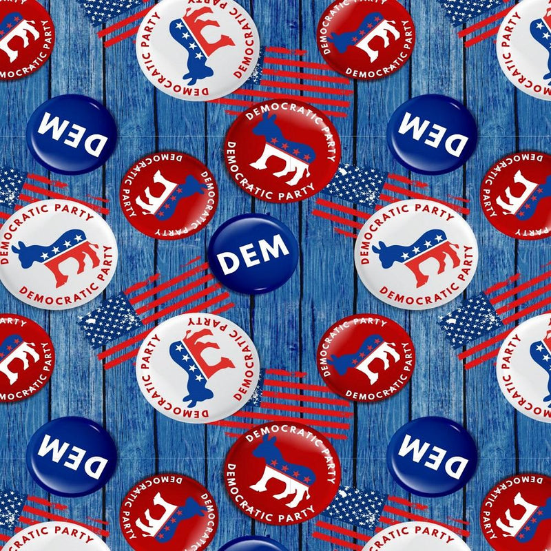 Democrat Buttons Fabric - Blue/Red - ineedfabric.com