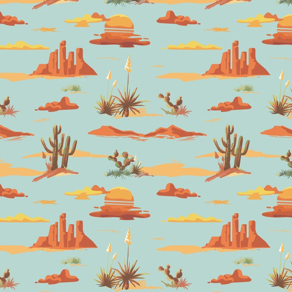 Desert Landscape Fabric - Blue - ineedfabric.com