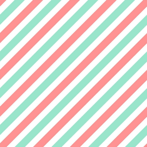 Diagonal Stripe Fabric - Mint/Coral - ineedfabric.com