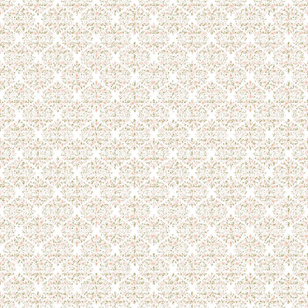 Diamond Peony Pattern Fabric - White - ineedfabric.com