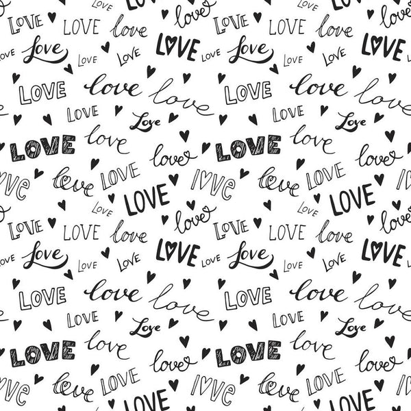 Digitally Printed Black & White Romantic Love Fabric - ineedfabric.com