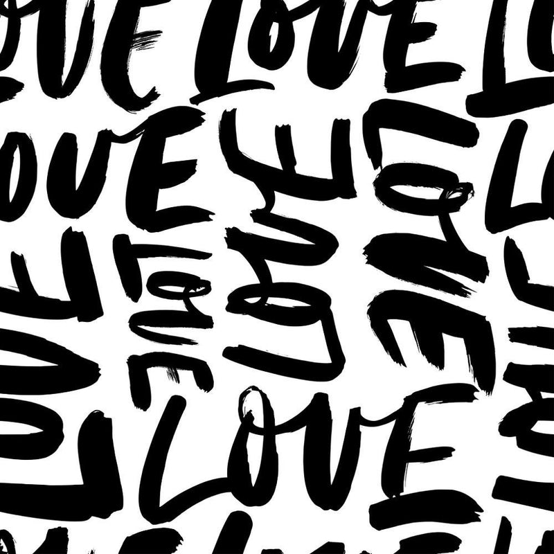 Digitally Printed Calligraphy Tossed Love Fabric - ineedfabric.com